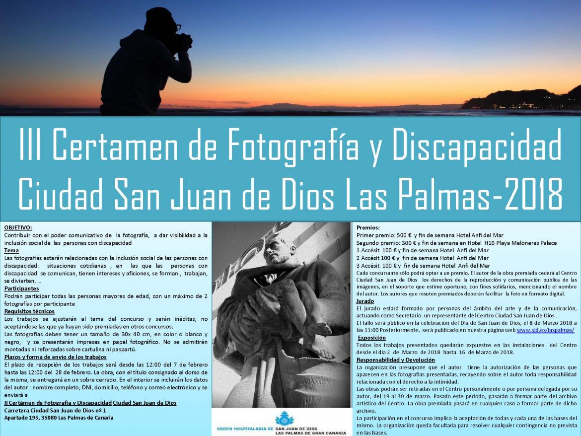 Abierto el plazo de recepción de trabajos del III Certamen de Fotografía y Discapacidad Ciudad San Juan de Dios Las Palmas