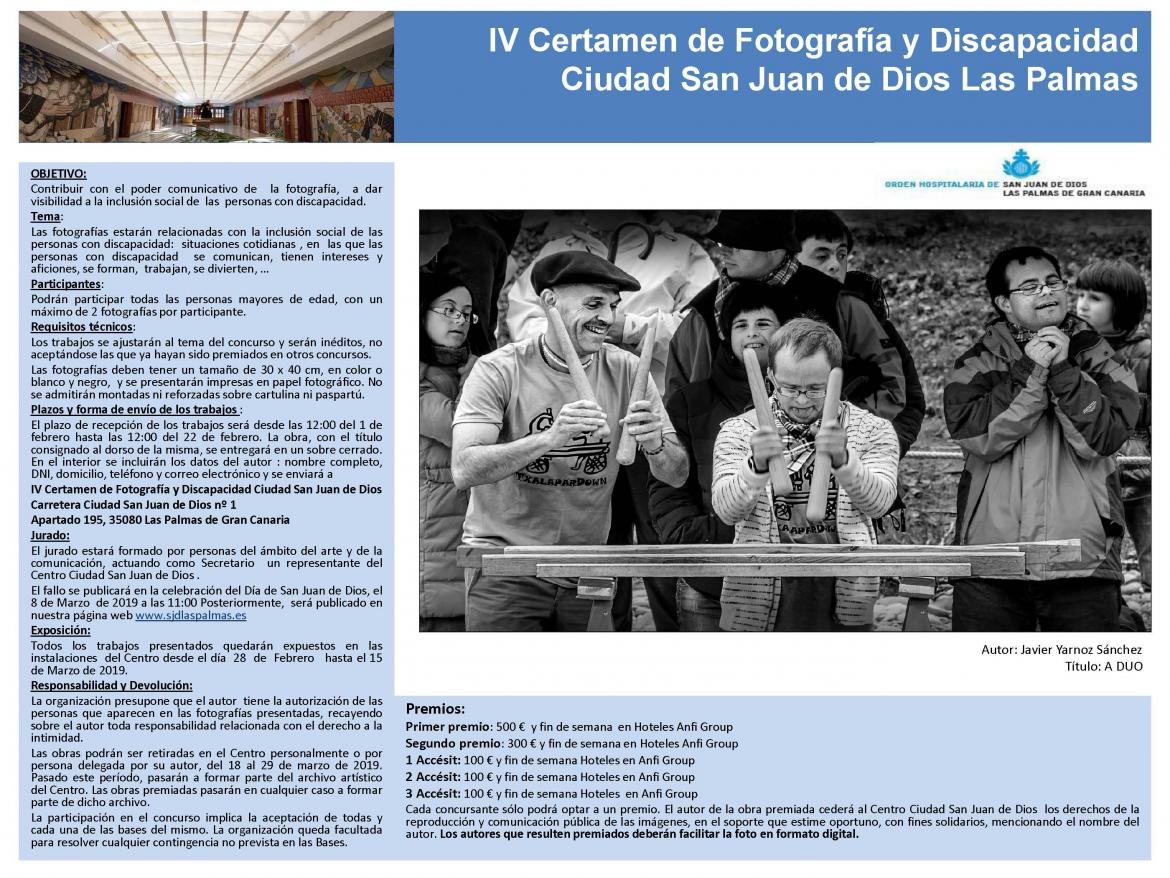 Abierto el plazo de recepción de trabajos del IV Certamen de Fotografía y Discapacidad Ciudad San Juan de Dios Las Palmas