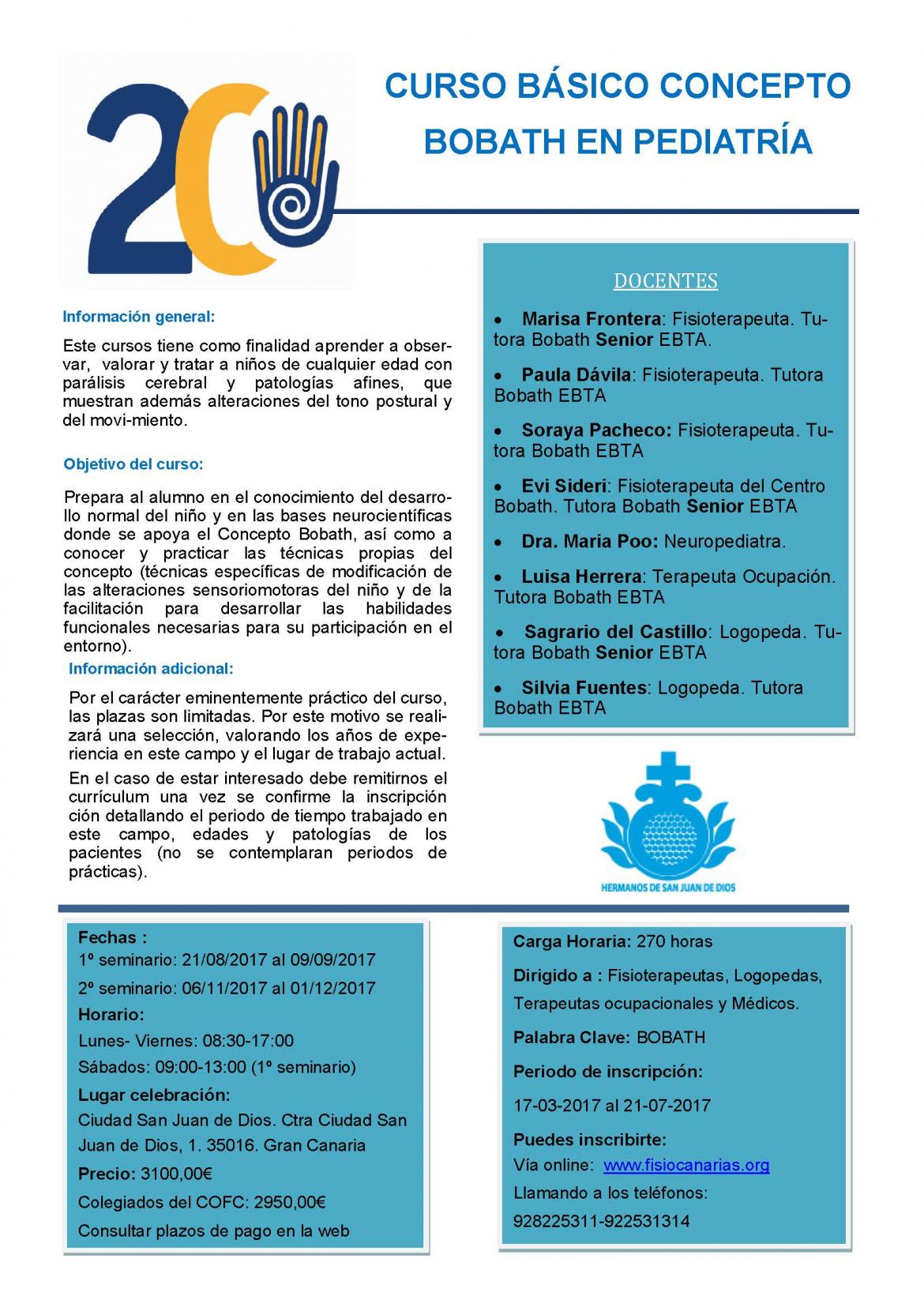 La Ciudad de San Juan de Dios de Las Palmas acoge el Curso Básico Concepto Bobath en Pediatría